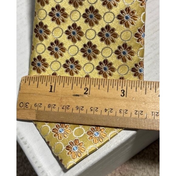 Principe Tie Mens 100% Silk Floral Patterned Pale Yellow Brown Blue Italy - Picture 3 of 7